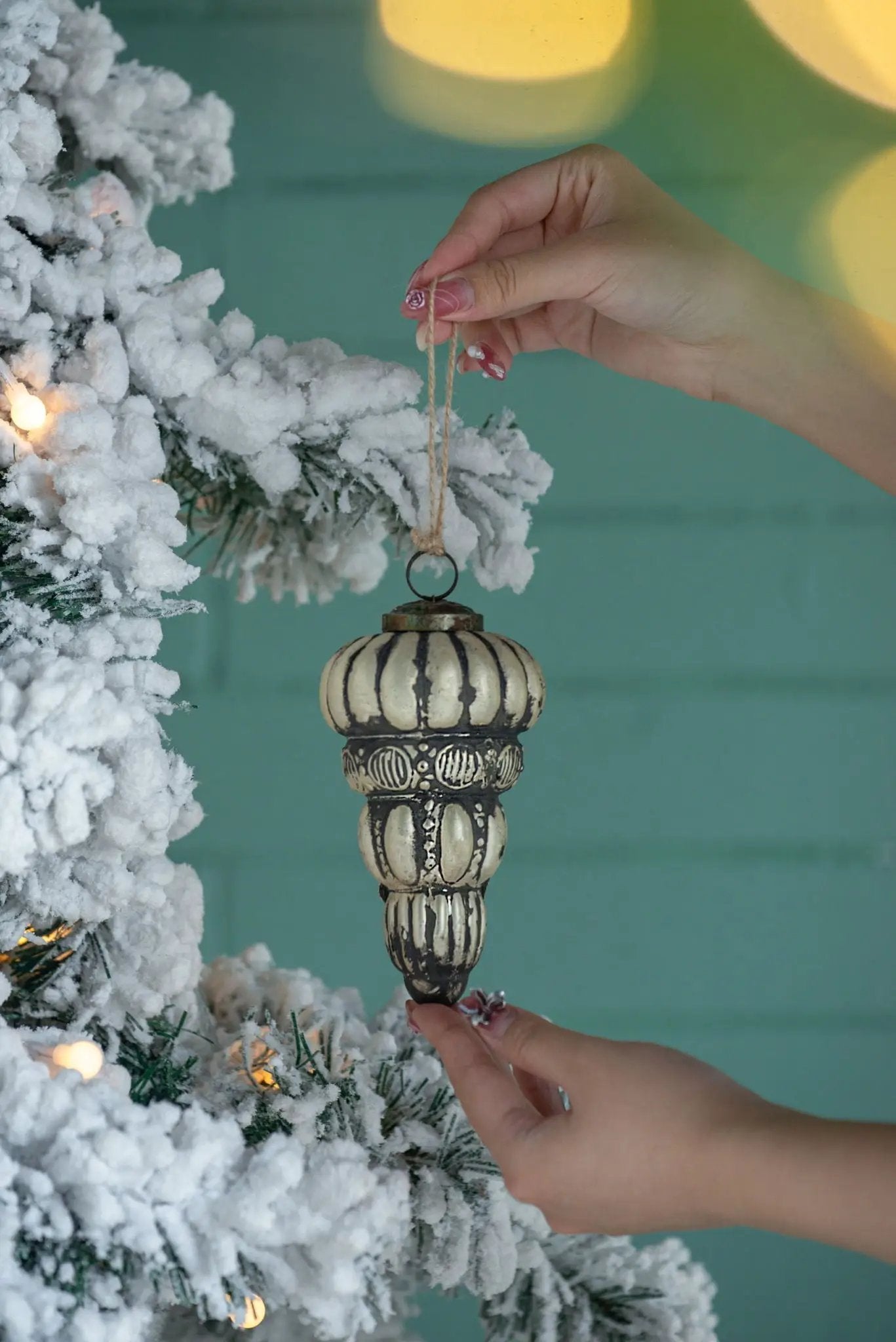 Tear Drop Ornament, Glass Decorative Hanging Christmas Tree Ornaments For Holiday Party Decorations (Set of 6) - Silver by Unique Piece Furniture