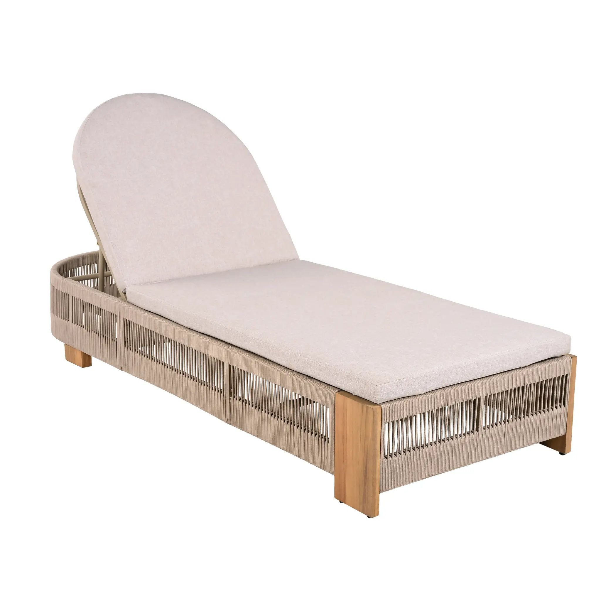 Outdoor Chaise Lounge Chair, Acacia Wood with Adjustable Backrest and Cushion by HouseOfZazla