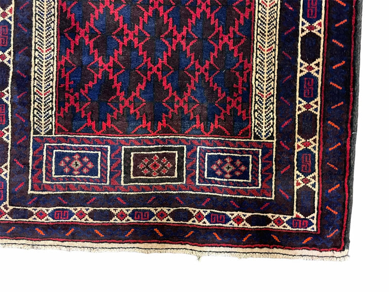 3x5 Vintage Handmade Tribal Wool Rug Balouchi Prayer Rug Afghan Rug Red Blue Wow by Jewel Rugs