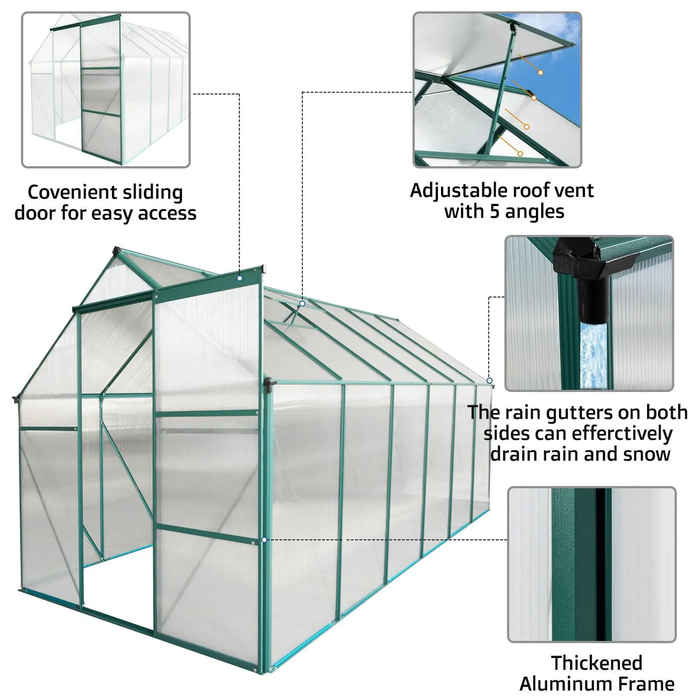 Polycarbonate house Raised Base And Anchor Aluminum Heavy Duty Walk-In houses For Outdoor Backyard In All Season by HouseOfZazla