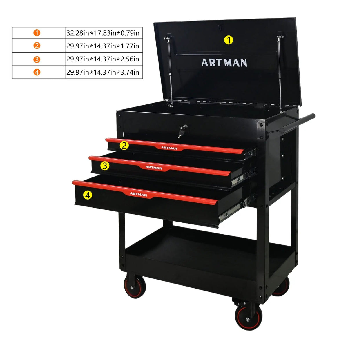3 Drawers Multifunctional Tool Cart With Wheels and Steel Top by HouseOfZazla
