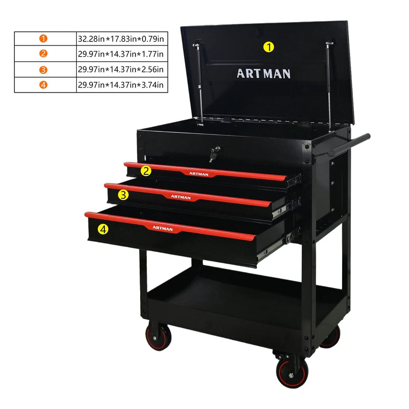 3 Drawers Multifunctional Tool Cart With Wheels and Steel Top by HouseOfZazla