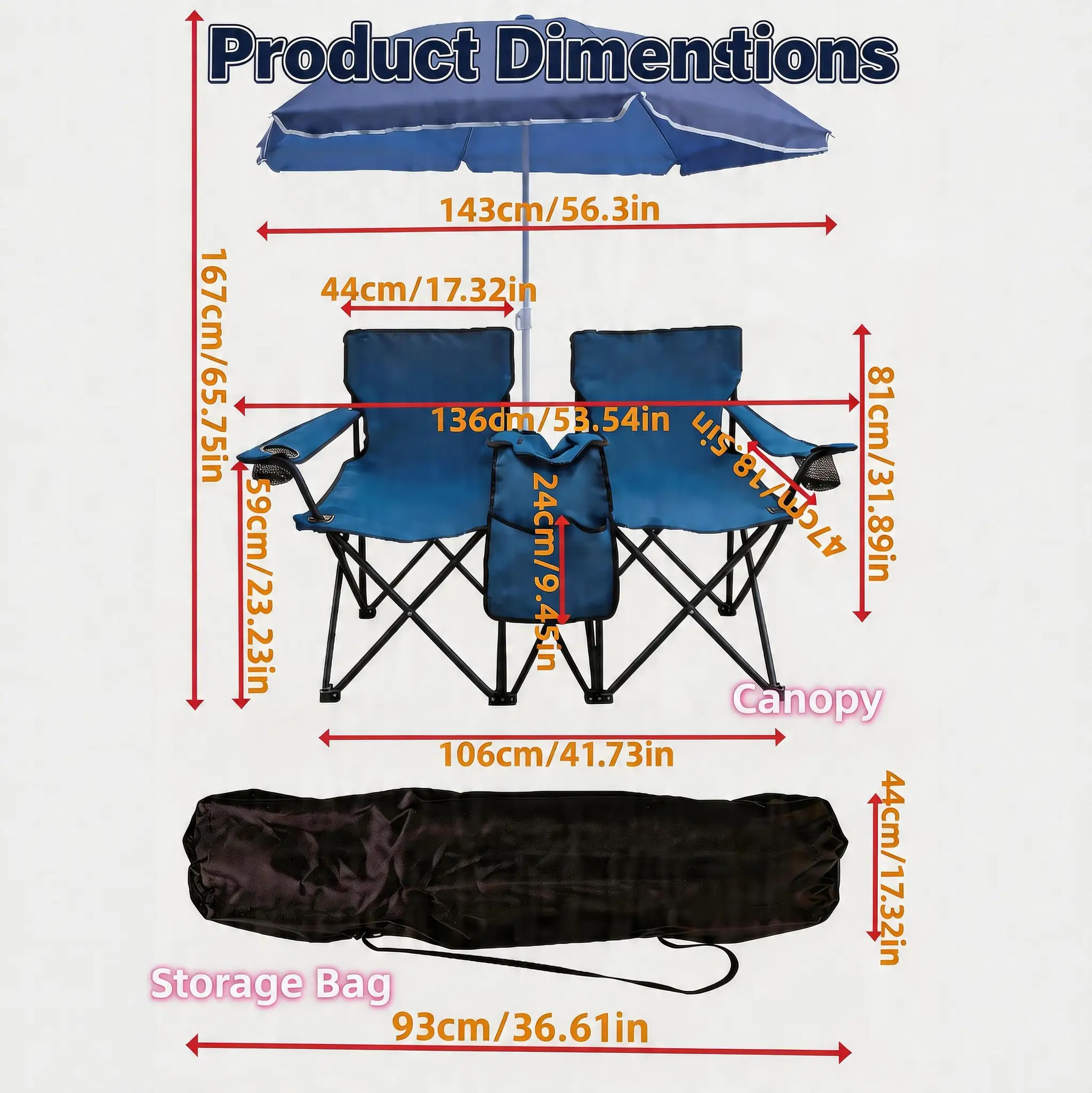 Portable Double Folding Beach Chair Set with Umbrella by HouseOfZazla