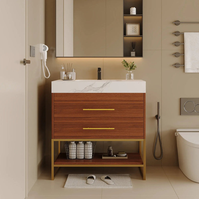 29.9" Modern Free-standing Bathroom Vanity with Sintered Stone Top by HouseOfZazla
