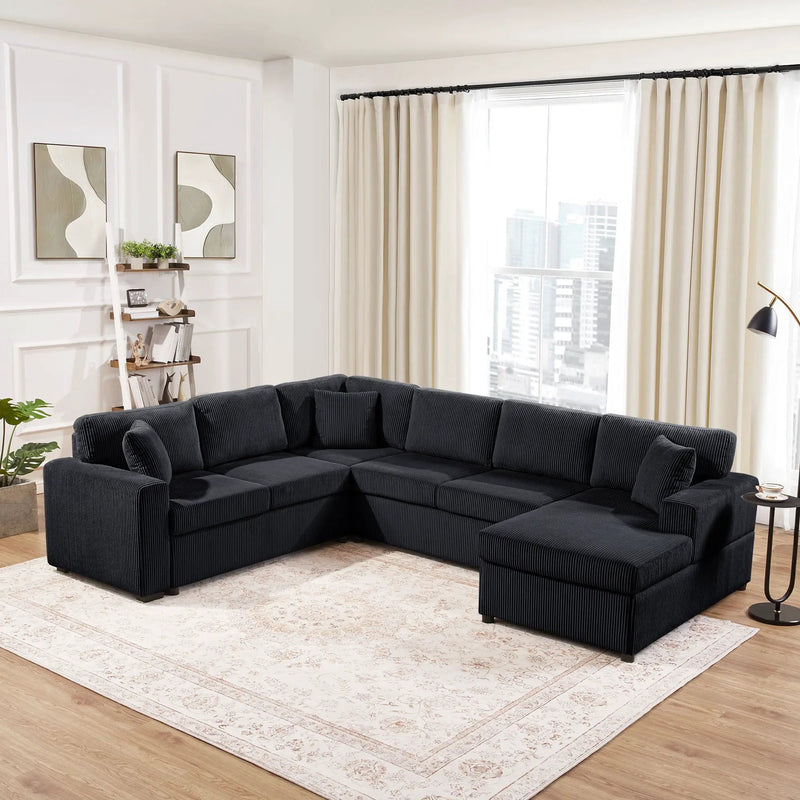 Oversized Sectional U-Shaped Sofa With Chaise Lounge And Three Soft Throw Pillows by HouseOfZazla