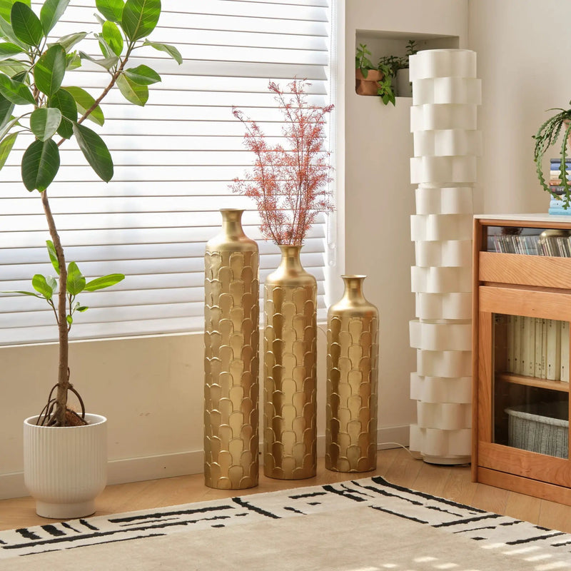 Floor Metal Vases Decorated White Metal Vases (Set of 3) Gorgeous Home Decoration Large Glazed Metal Vases - Golden by Unique Piece Furniture