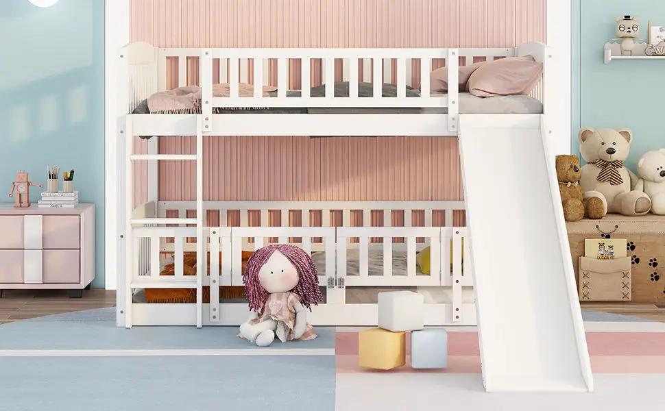 Low Bunk Bed With Slide, Fence And Ladder by Unique Piece Furniture