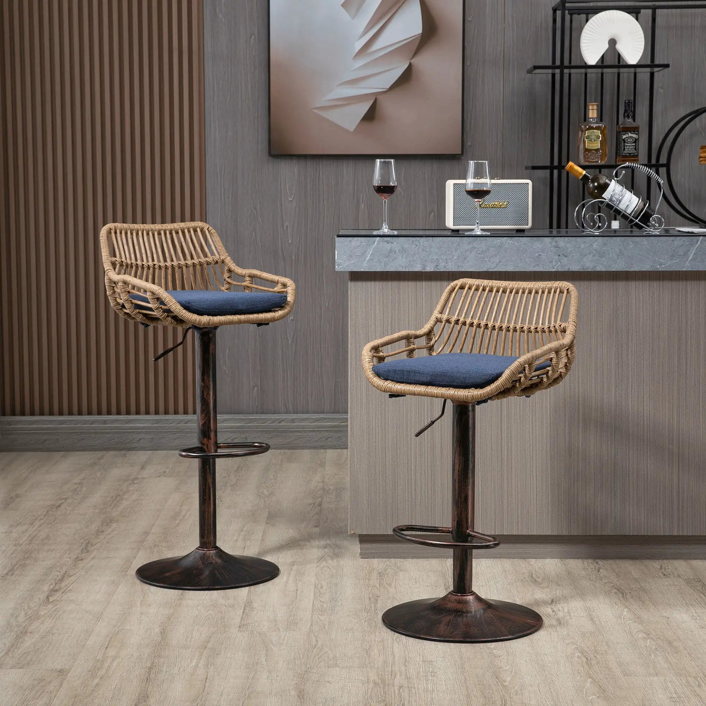Modern Swivel Bar Stools Adjustable Counter Chairs With Footrest (Set of 2) by Unique Piece Furniture