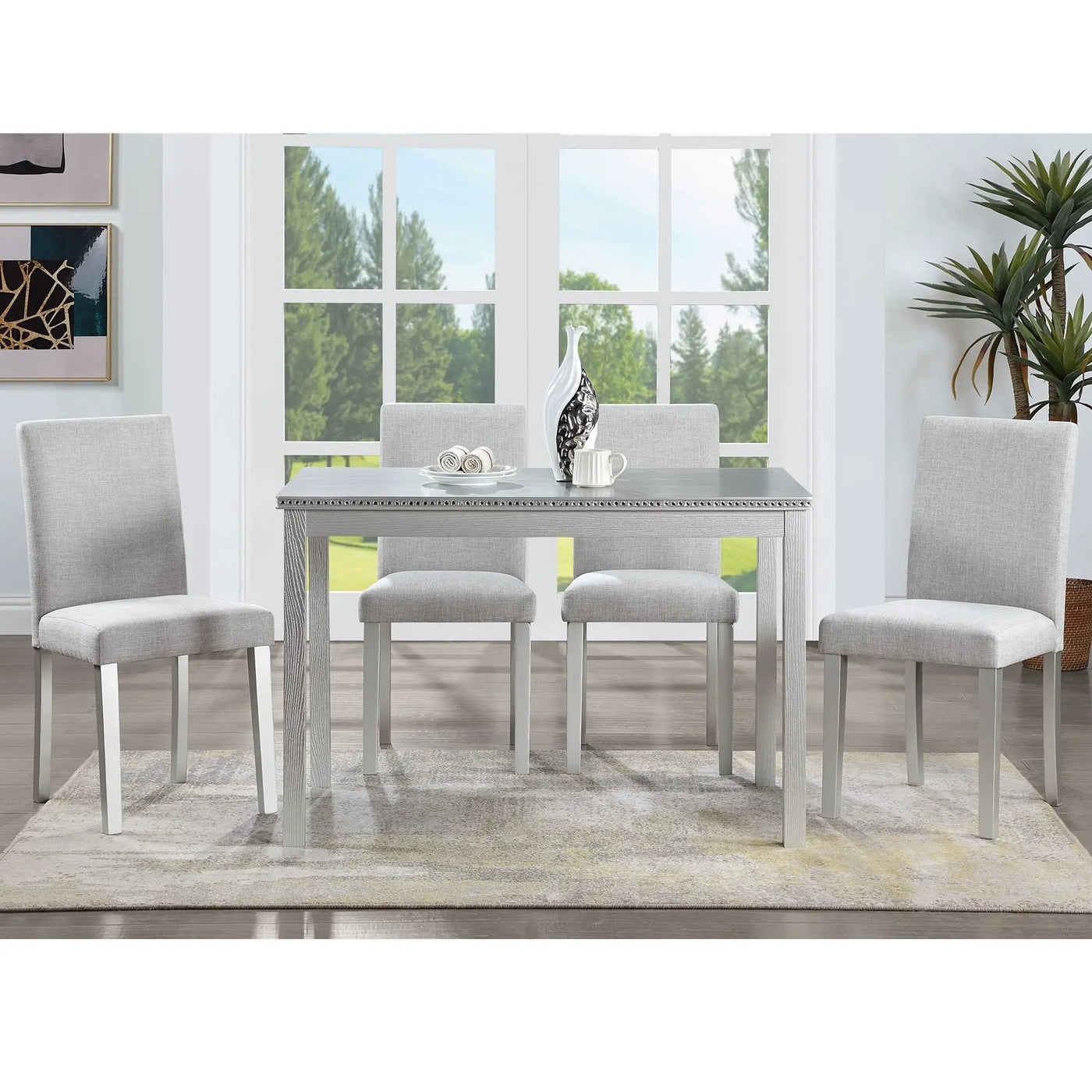Dining Table Set With Crystal Decoration And Upholstered Chairs by HouseOfZazla