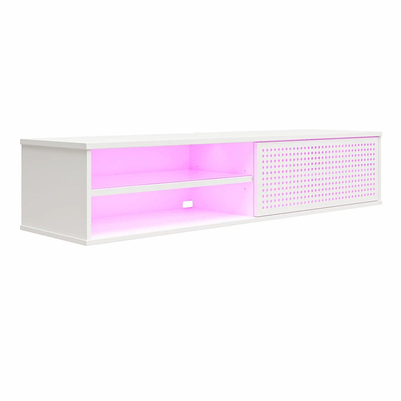 Glitch Floating TV Stand For TVs Up To 60" With RGB Lighting And Sliding Door - White by HouseOfZazla