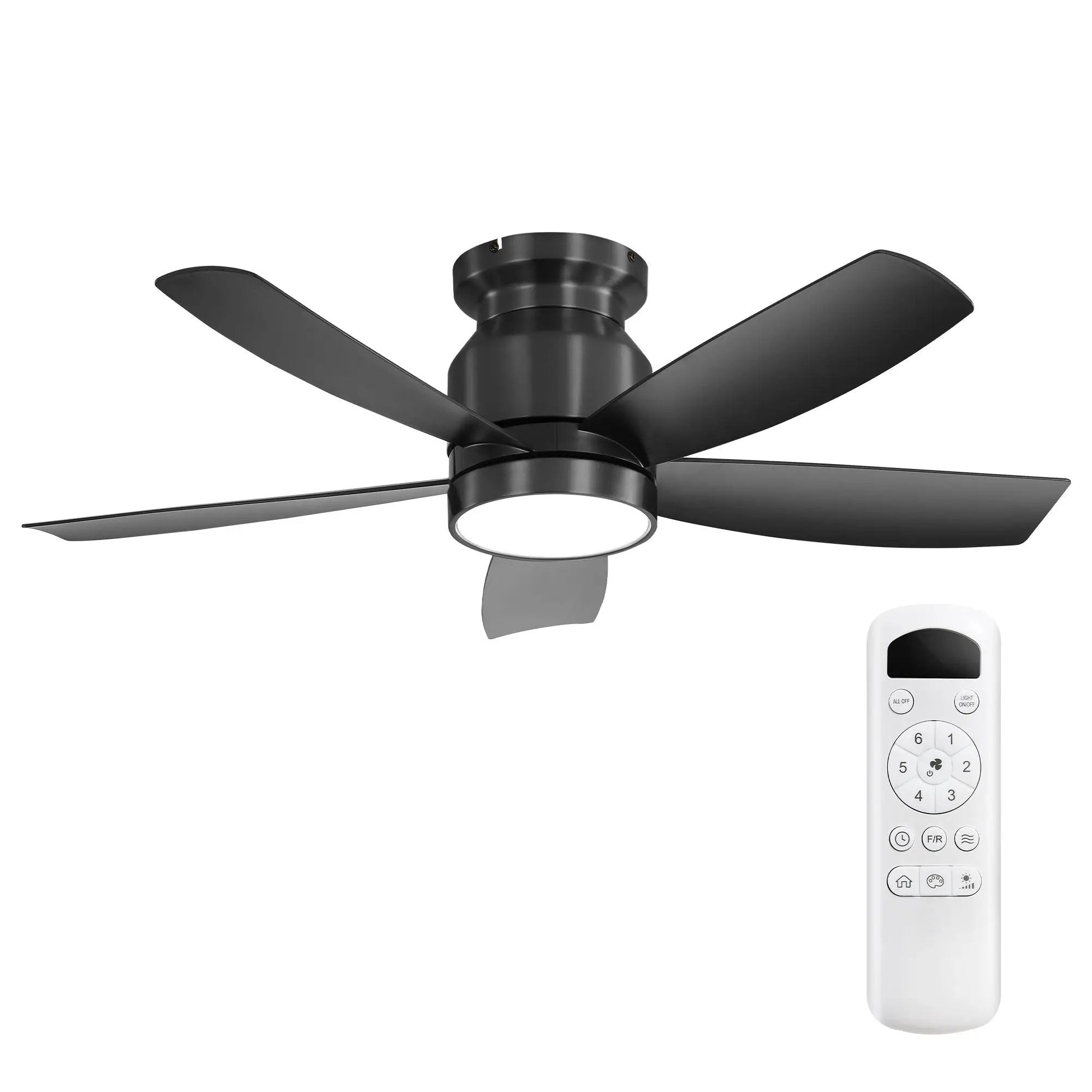 Flush Mount Ceiling Fan With LED Light 22W And Remote Control Blades For Indoor Use - Black by Unique Piece Furniture