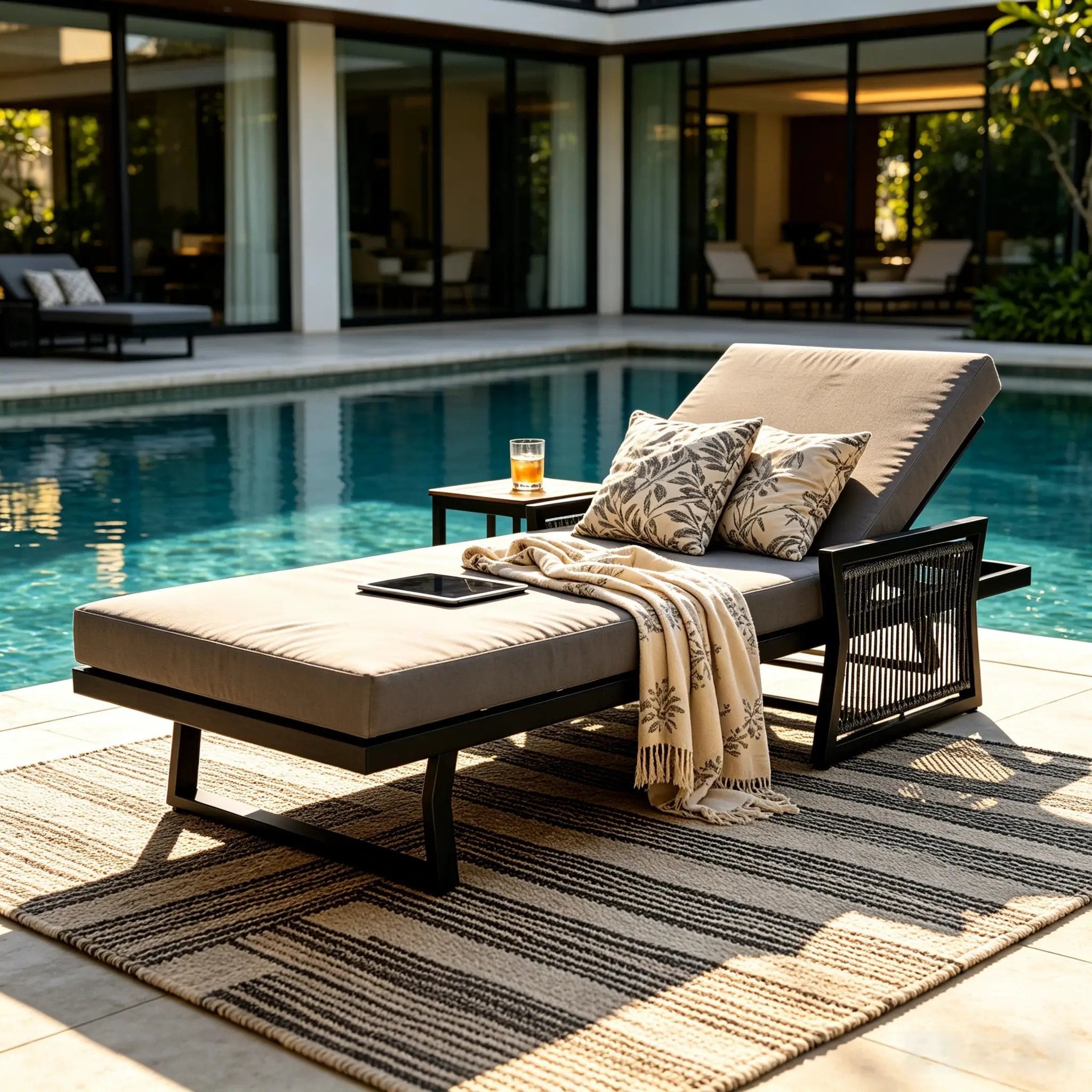 Black Iron Outdoor Chaise Lounge with Mixed Rope by HouseOfZazla