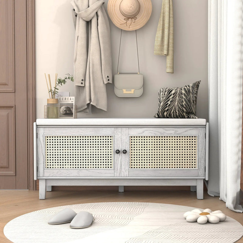 TREXM Boho Rattan Entryway Bench with Storage by HouseOfZazla