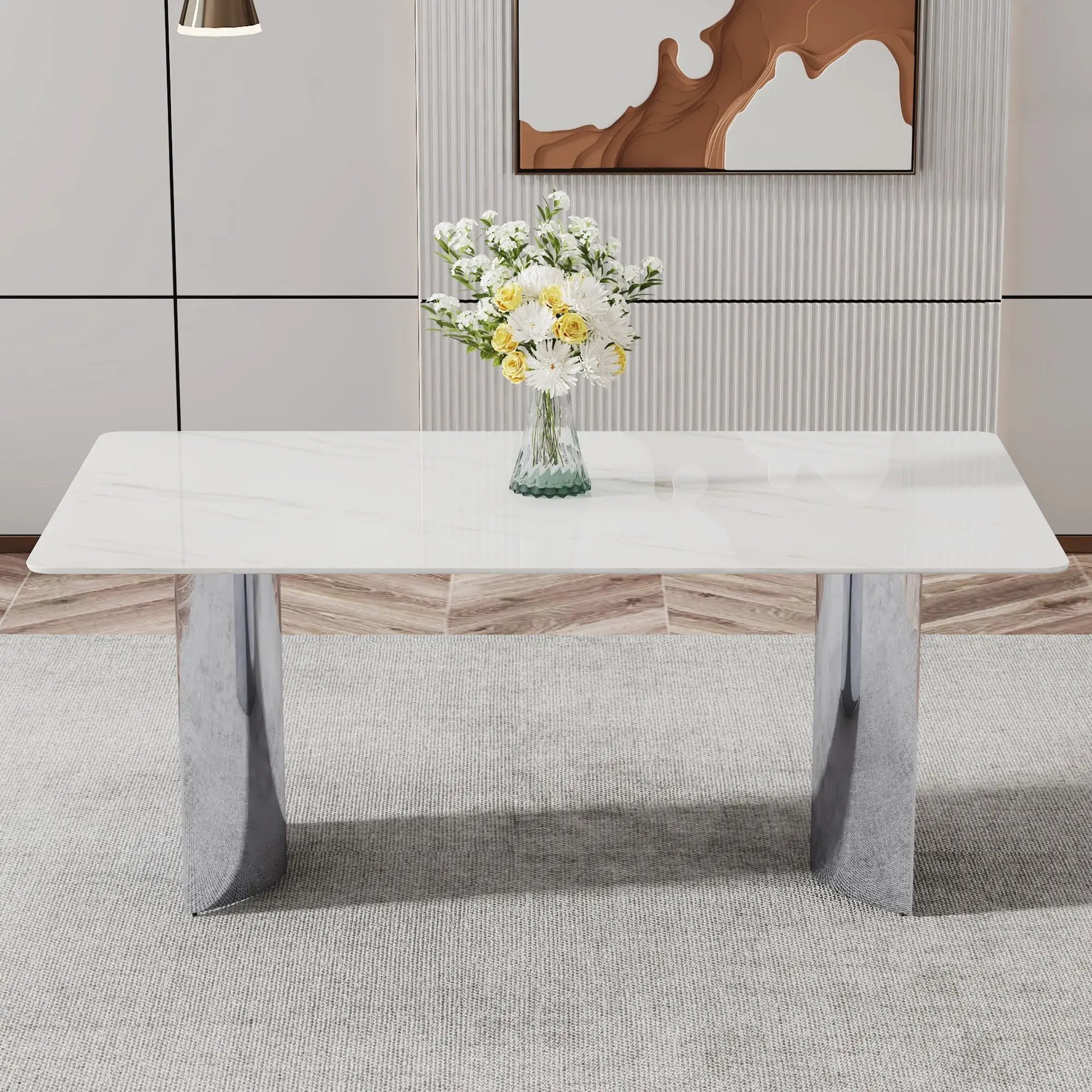 Modern Minimalist Dining Table With Marble Glass Top by Unique Piece Furniture