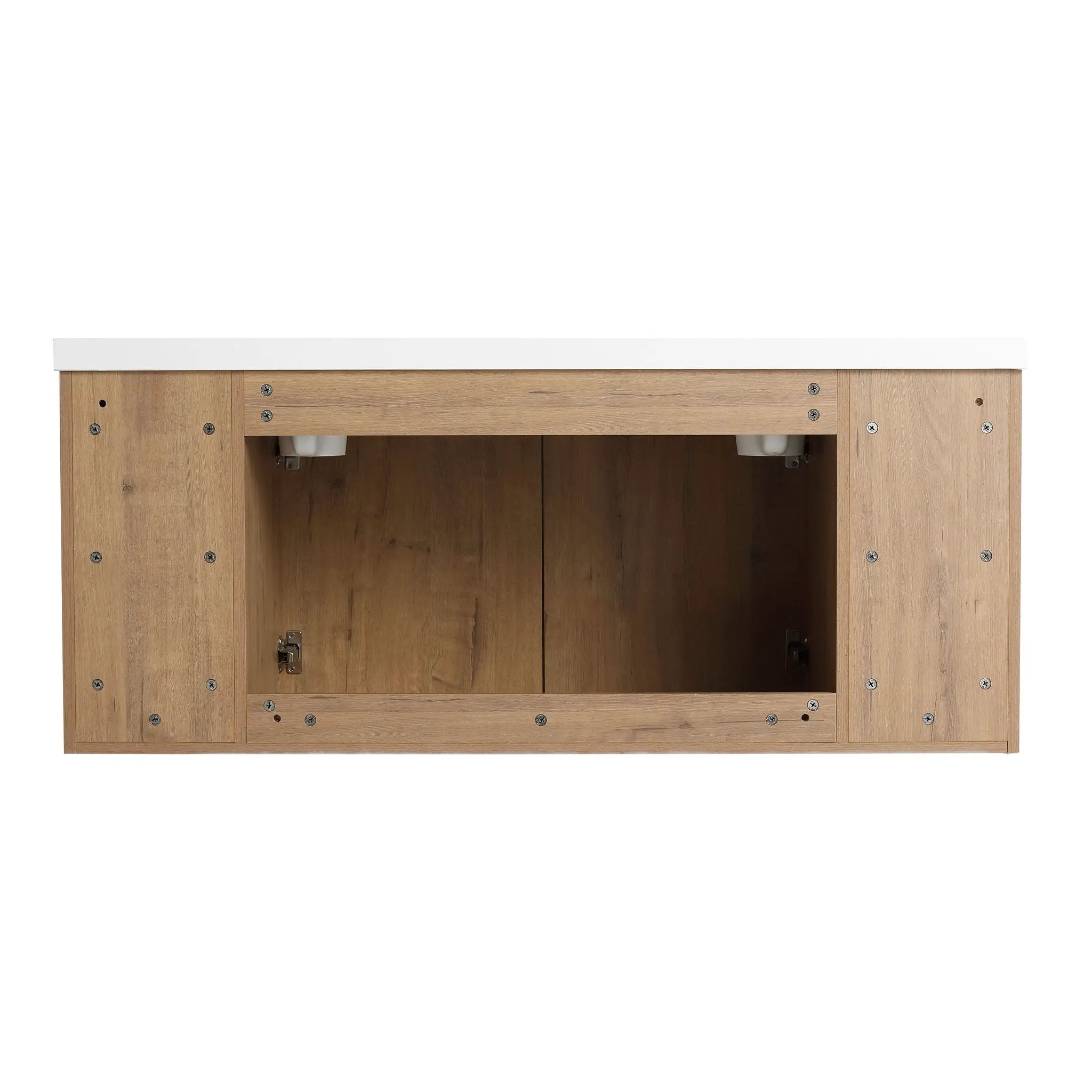 Modern 48" Wall Mounted Bathroom Vanity With Double Resin Sink And Storage Rack Soft Close Doors - Imitative Oak by HouseOfZazla
