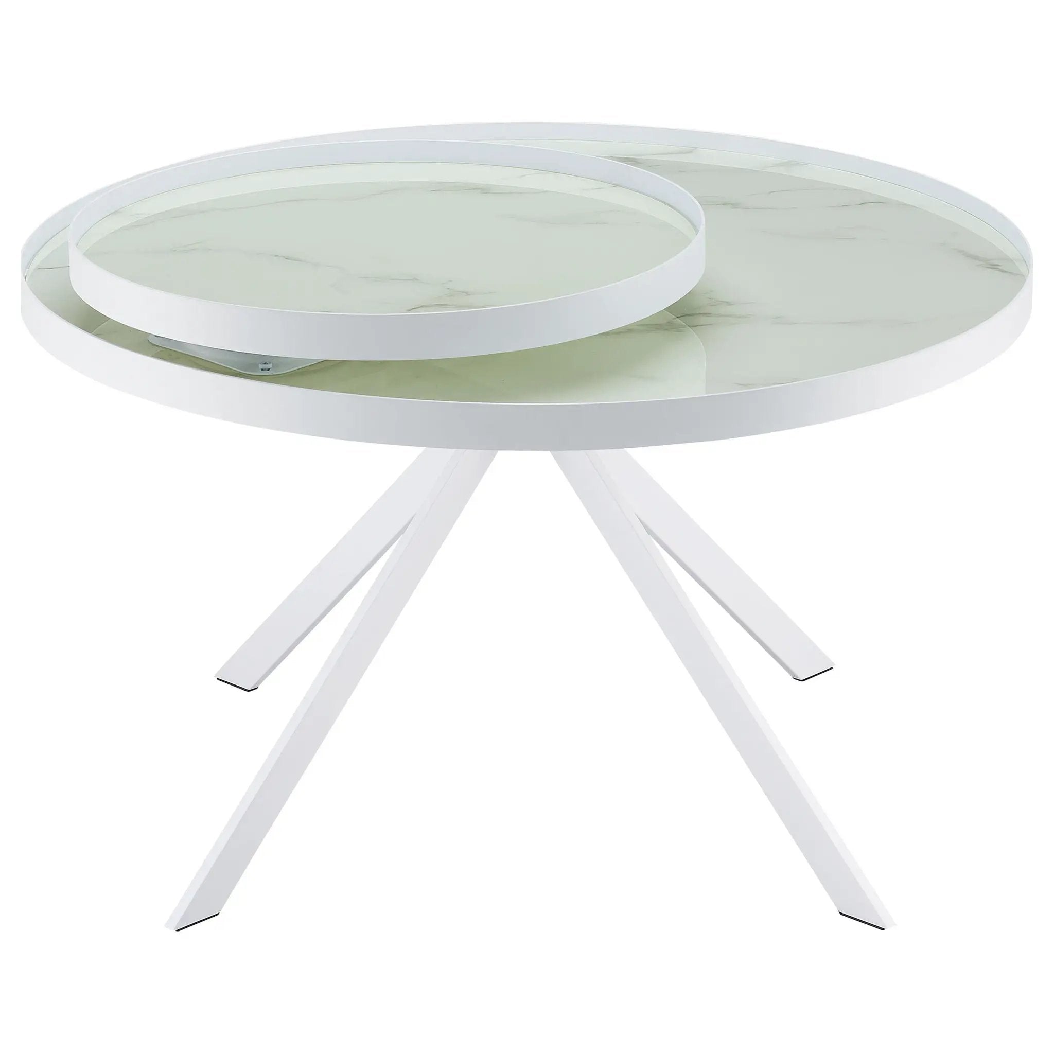 Briggs Round Marble Printed Glass Top Coffee Table White by Unique Piece Furniture