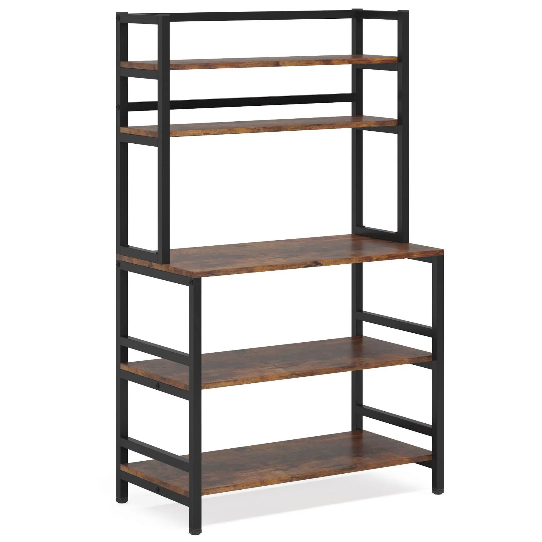 5 Tier Kitchen Bakers Rack With Hutch Microwave Stand, Freestanding Storage Organizer For Countertop - Black by HouseOfZazla