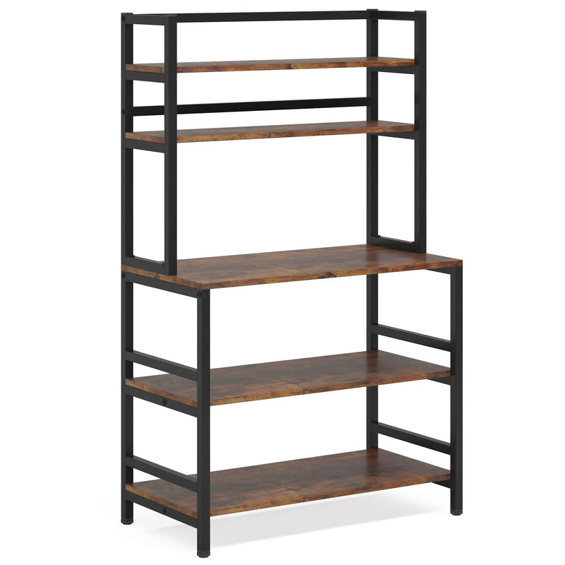 5 Tier Kitchen Bakers Rack With Hutch Microwave Stand, Freestanding Storage Organizer For Countertop - Black by HouseOfZazla