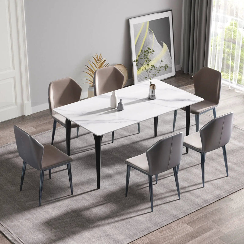 63" Modern Artificial Stone White Straight Edge Black Metal Leg Dining Table, 6 People - White / Black by Unique Piece Furniture