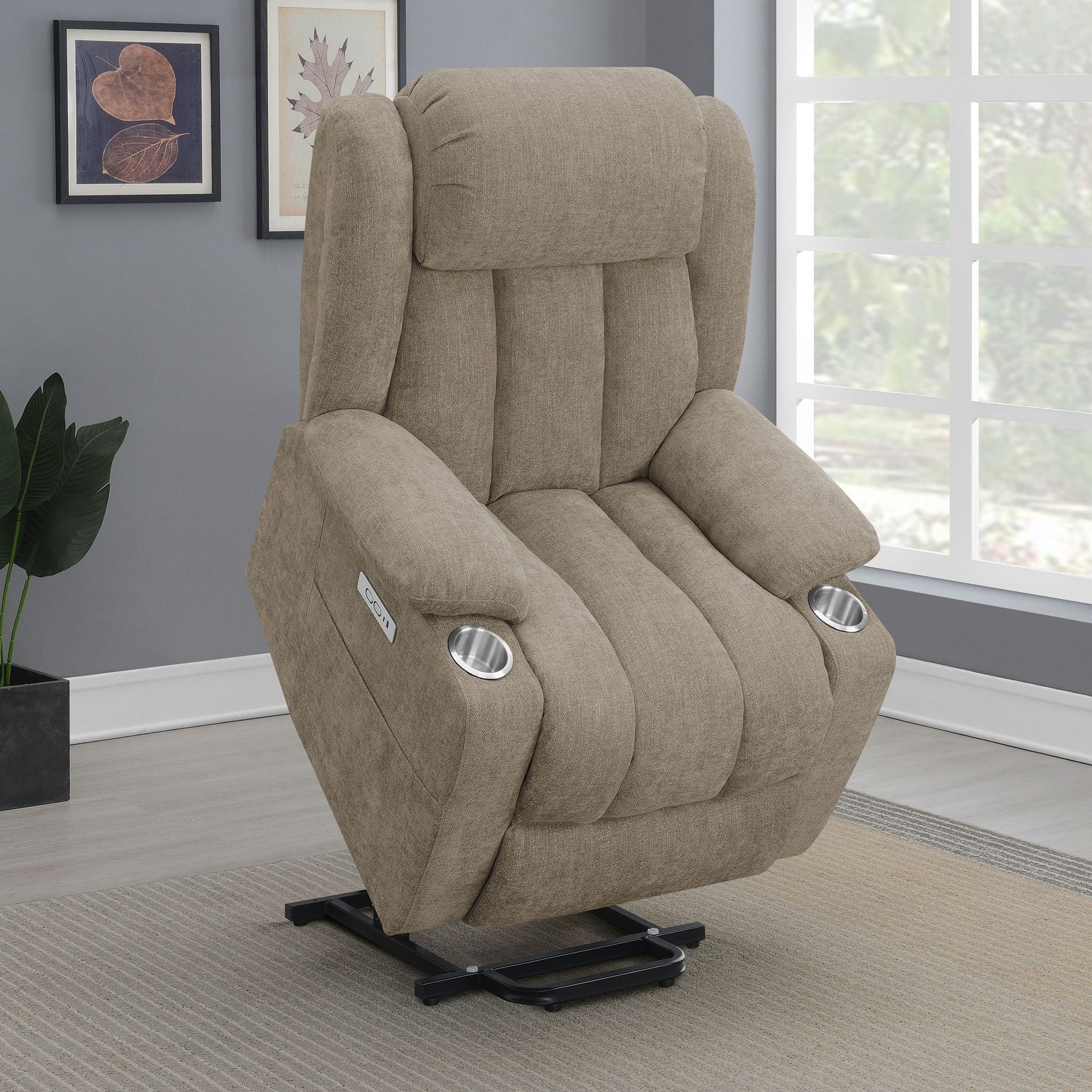 Houston Upholstered Power Lift Recliner Chair Camel by Unique Piece Furniture