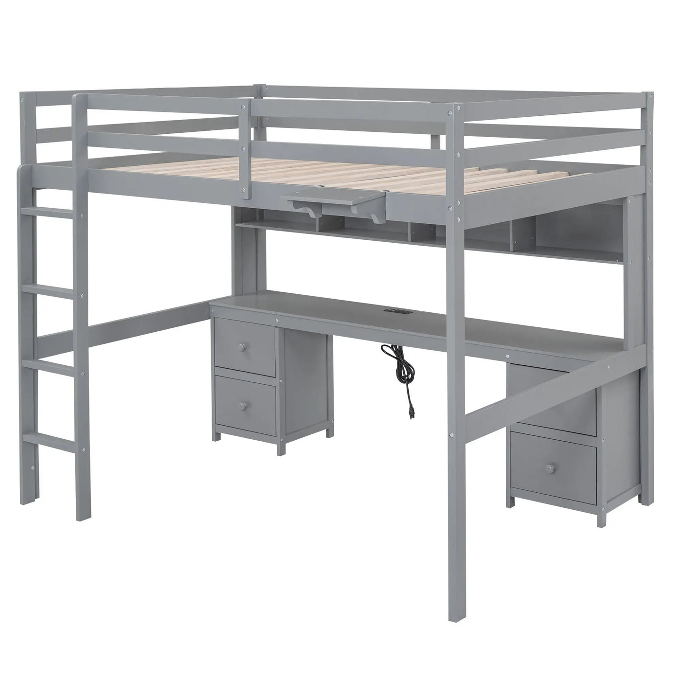 Loft Bed With Desk, Cabinets, Drawers, Charging Station And Bedside Tray by HouseOfZazla