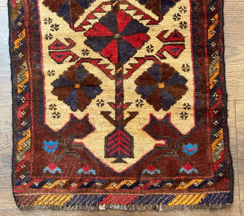 Small Persian Baluchi Tribal Rug, Tan, Handmade by Jewel Rugs