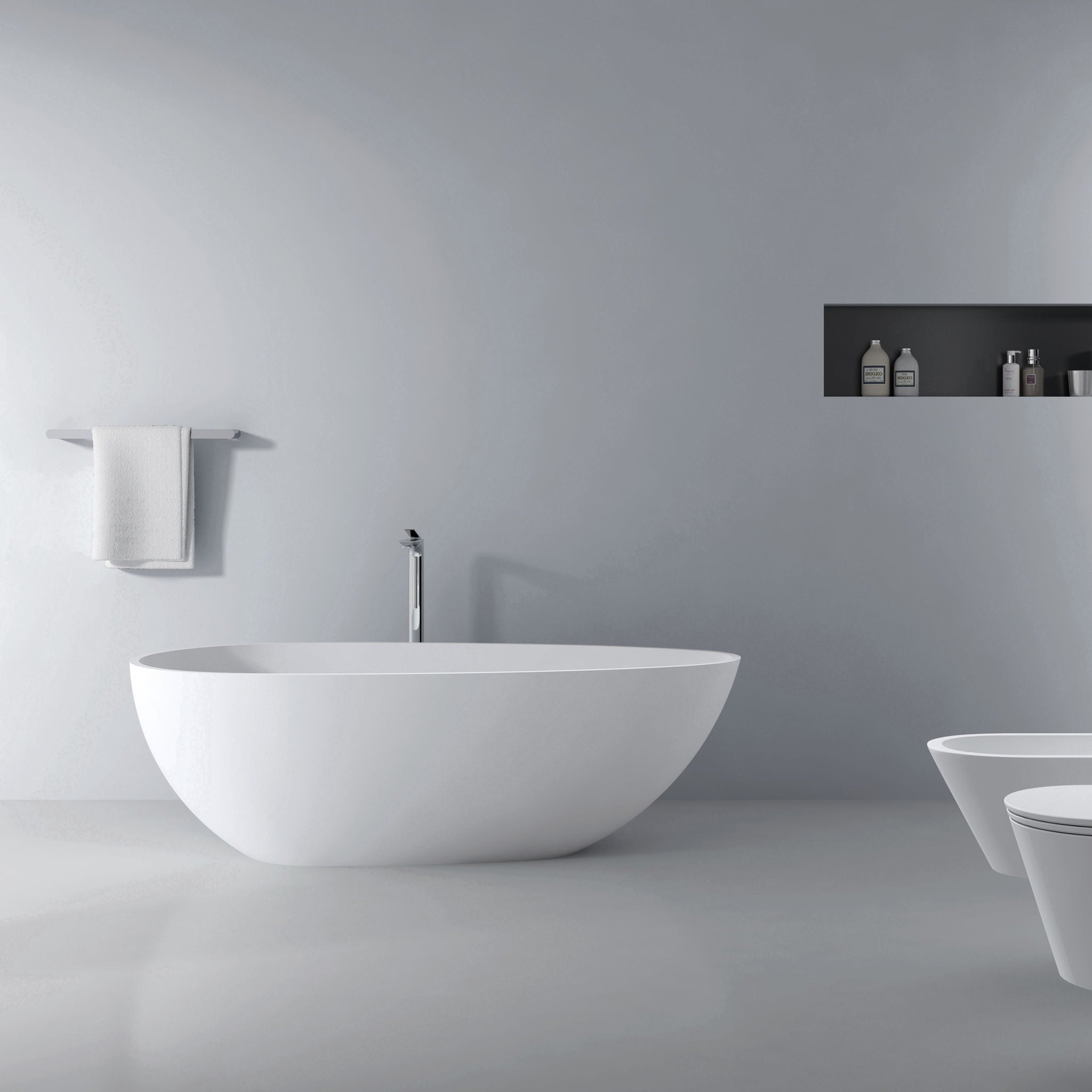 66.9" x 34" x 21.7" Freestanding Solid Surface Soaking Bathtub For Bathroom - Matte White by HouseOfZazla