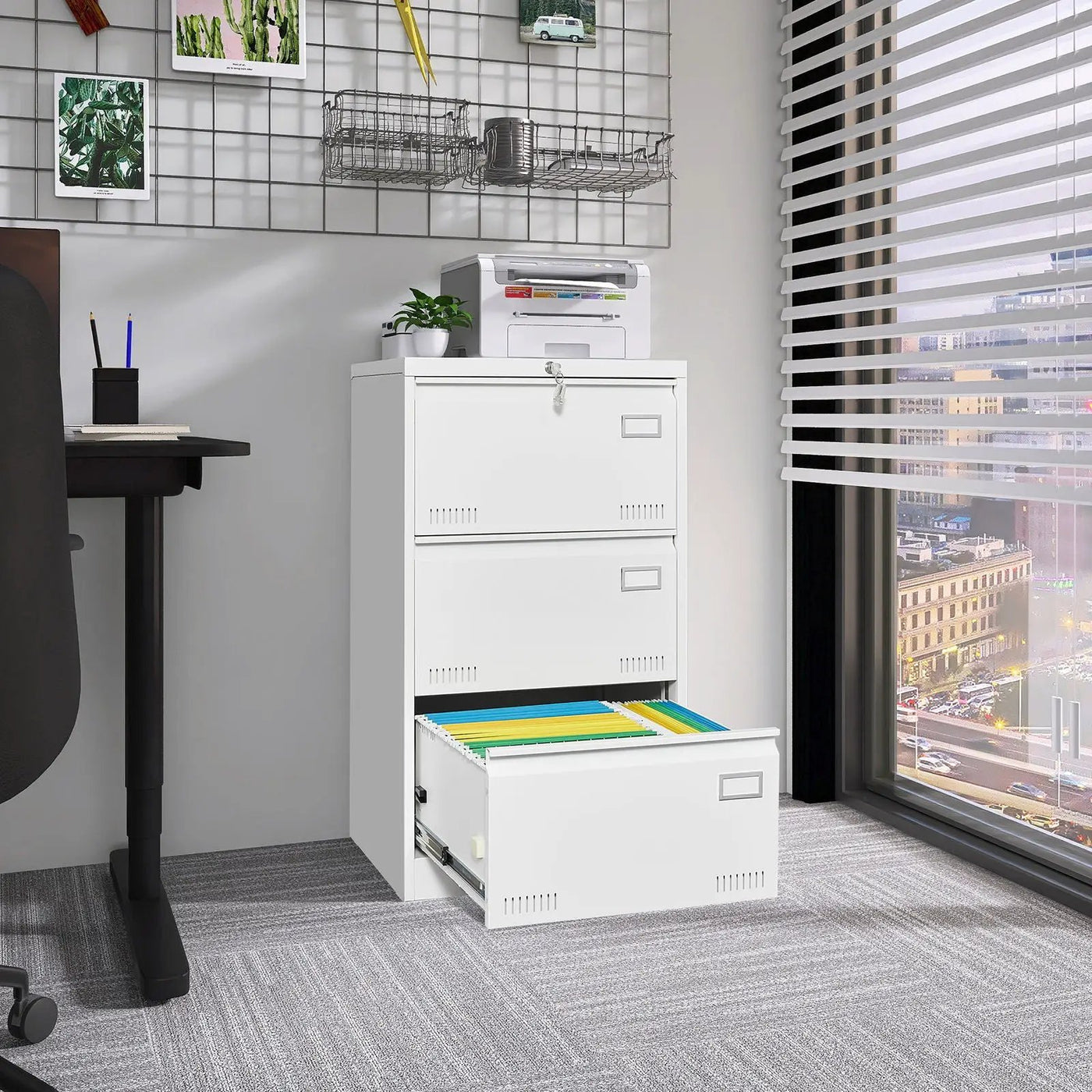 Filing Cabinet Lateral File Cabinet 3 Drawer, Locking Metal File Cabinets Three Drawer, Office Filing Cabinet With Lock Drawers For Home Office by Unique Piece Furniture