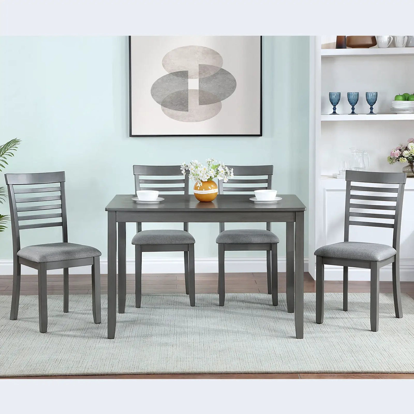 5 Pieces Modern Dining Set, Rectangular Wooden Dining Table With 4 Upholstered Chairs by Unique Piece Furniture