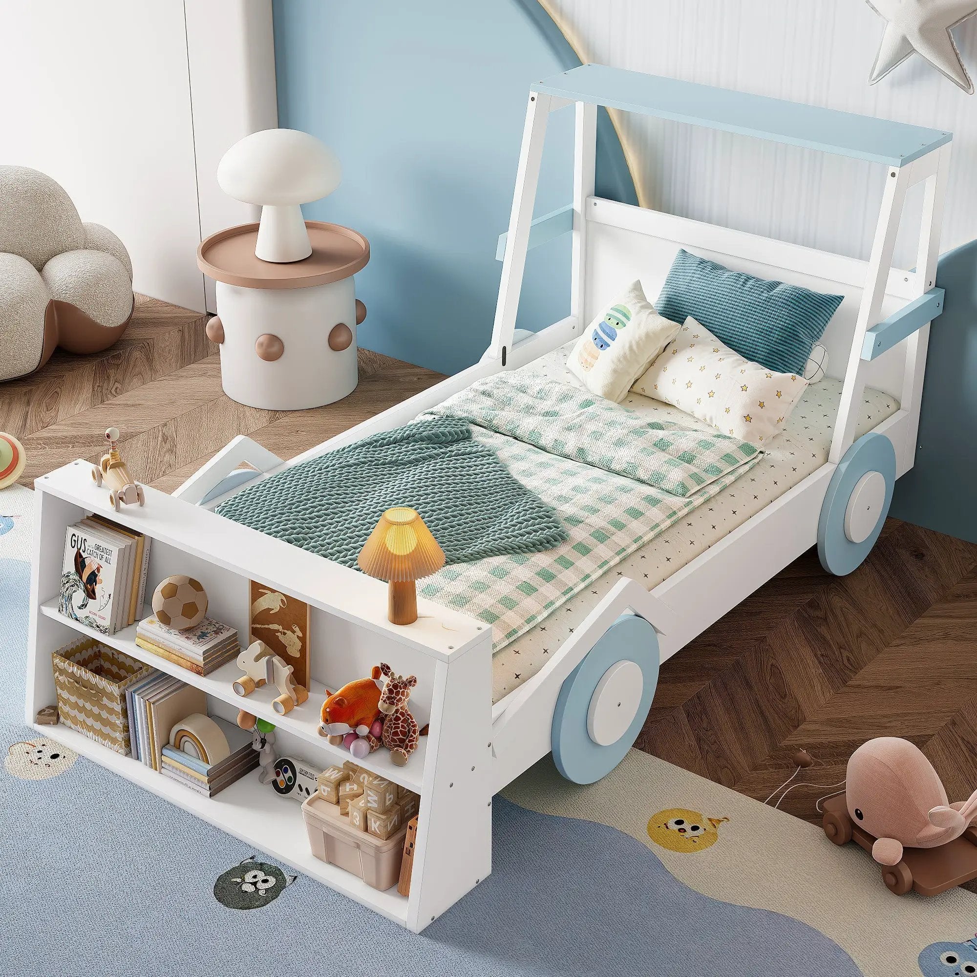 Twin Size Car Bed with Storage Shelves by HouseOfZazla