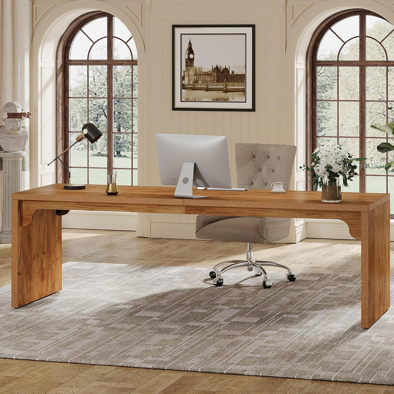Extra Long 2 Person Computer Desk, Large Workstation - Brown by HouseOfZazla