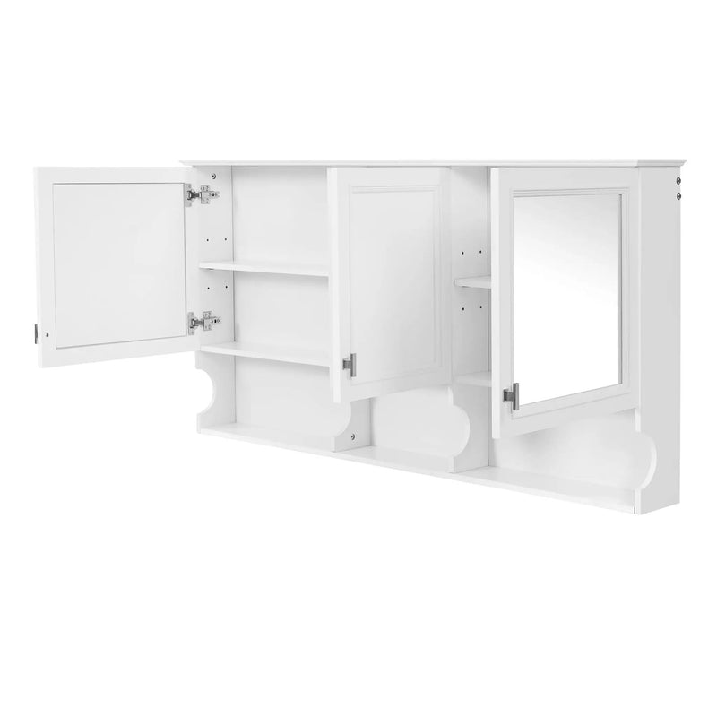 Wall-Mounted Mirror Medicine Cabinet With Adjustable Shelf And Open Shelves, Bathroom Storage Cabinet Over Toilet - White by Unique Piece Furniture