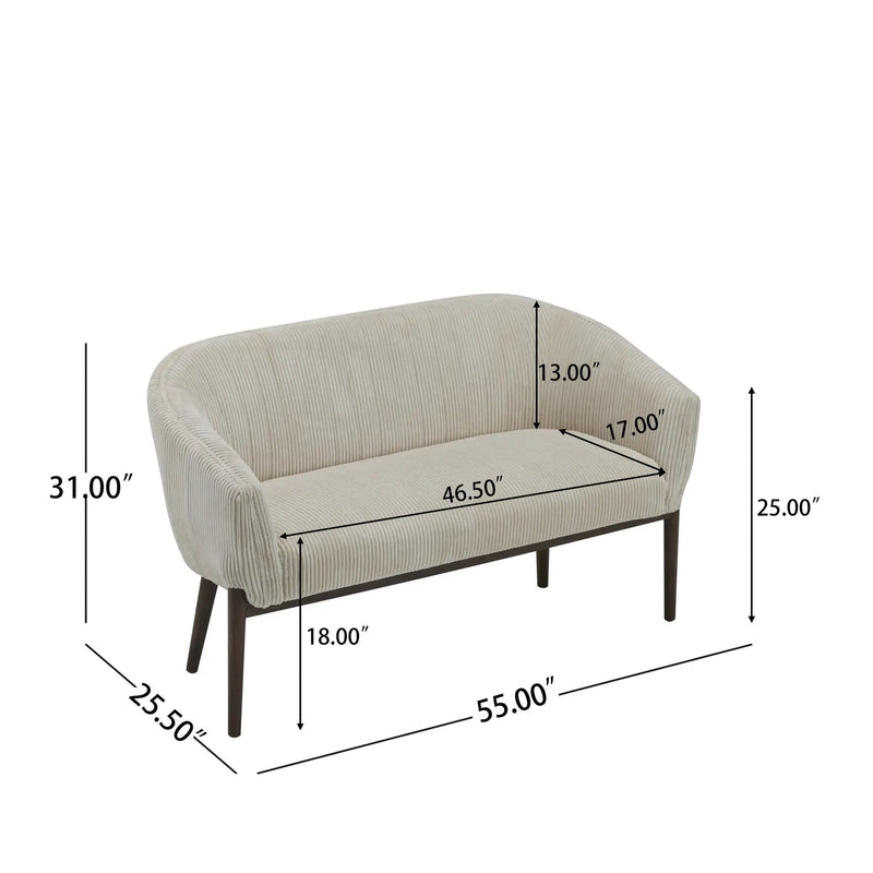 Corduroy Recessed Arm Loveseat (Beige + Walnut) by HouseOfZazla