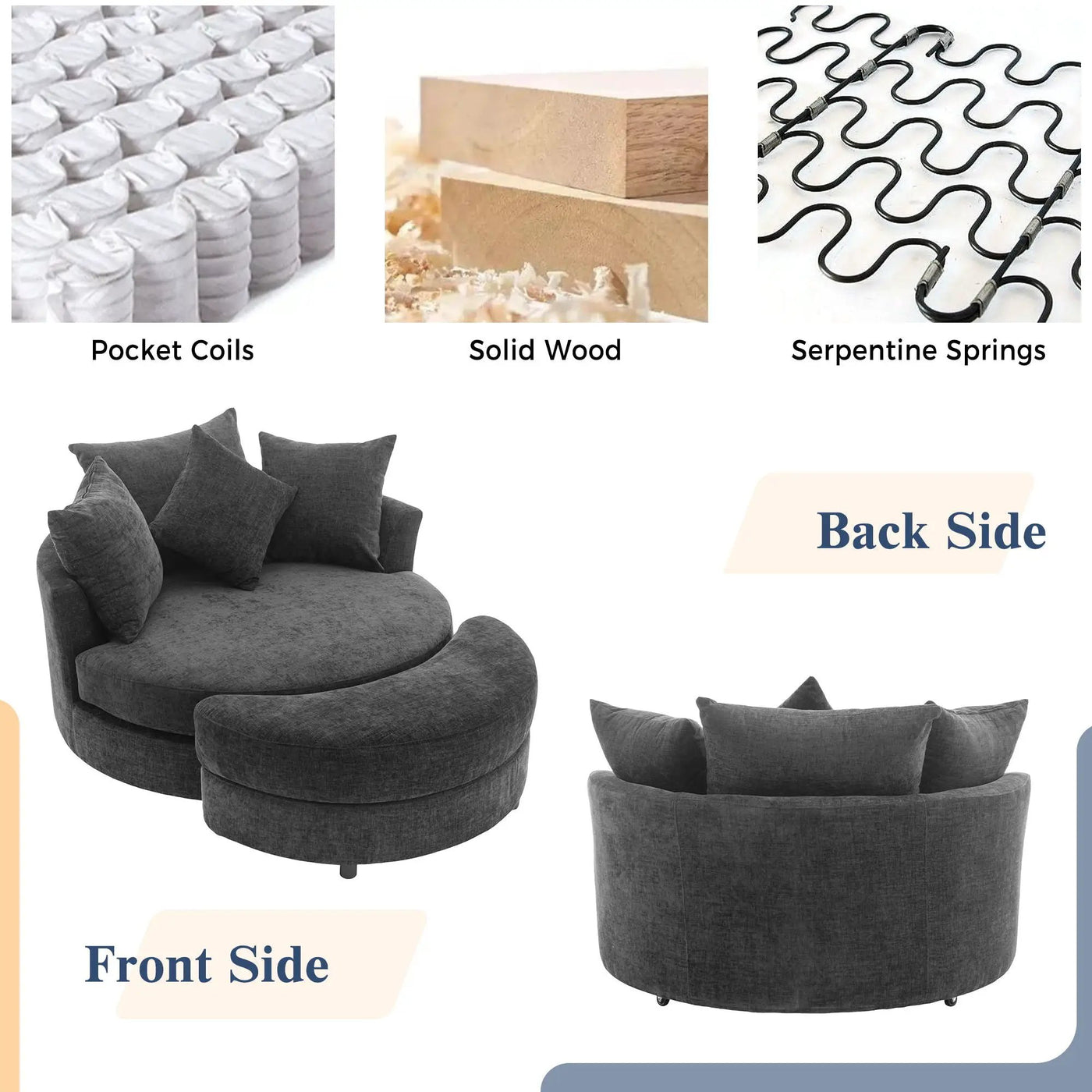 360° Swivel Accent Barrel Chair With Storage Ottoman & 4 Pillows, Modern Leisure Chair Round Accent For Living Room by Unique Piece Furniture