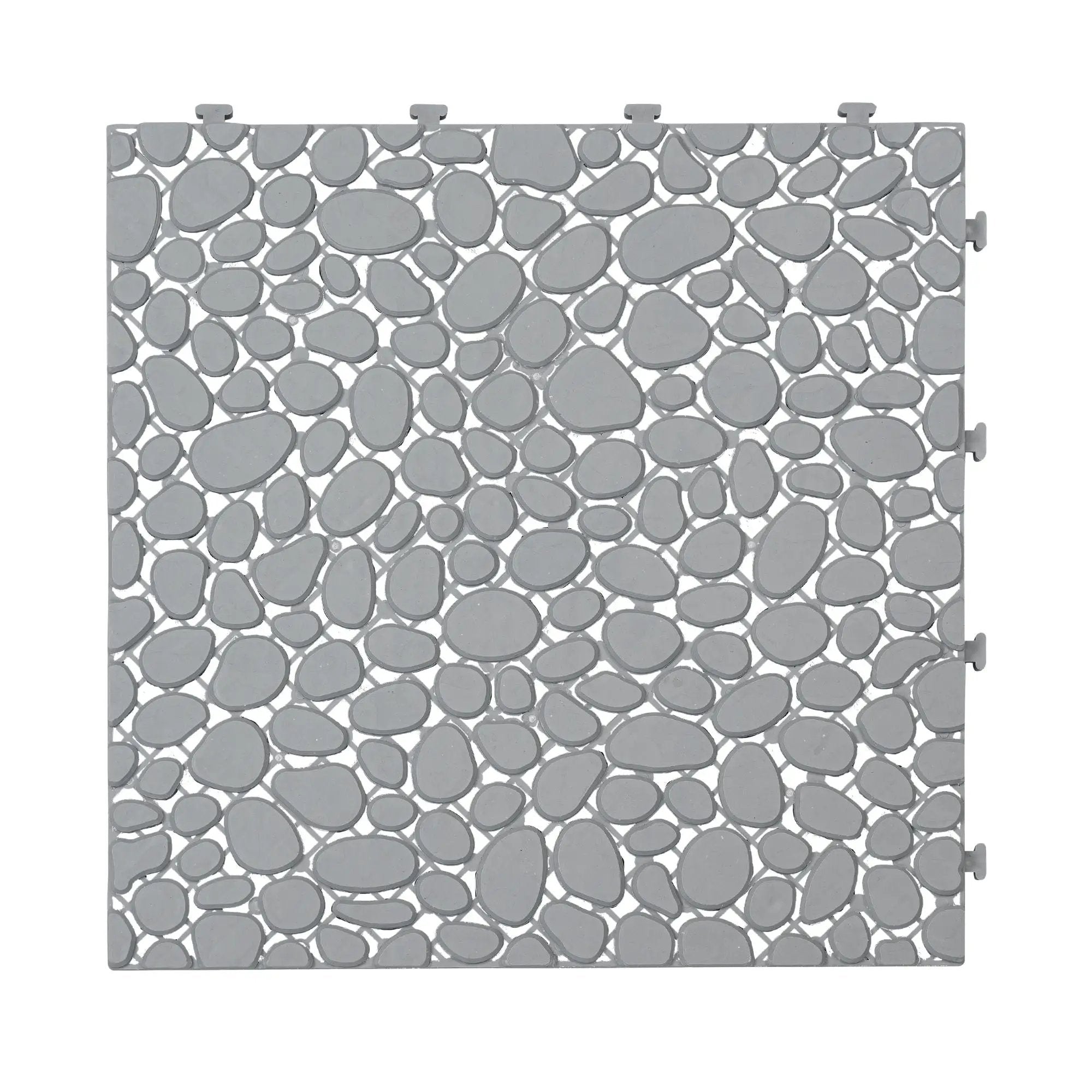 Interlocking Deck Tiles Plastic Waterproof Outdoor All Weather Anti-Slip Bathroom Shower Balcony Porch Strong Weight Capacity Upto 440 Lbs, Pebble Stone Pattern by HouseOfZazla