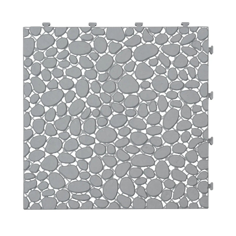 Interlocking Deck Tiles Plastic Waterproof Outdoor All Weather Anti-Slip Bathroom Shower Balcony Porch Strong Weight Capacity Upto 440 Lbs, Pebble Stone Pattern by HouseOfZazla
