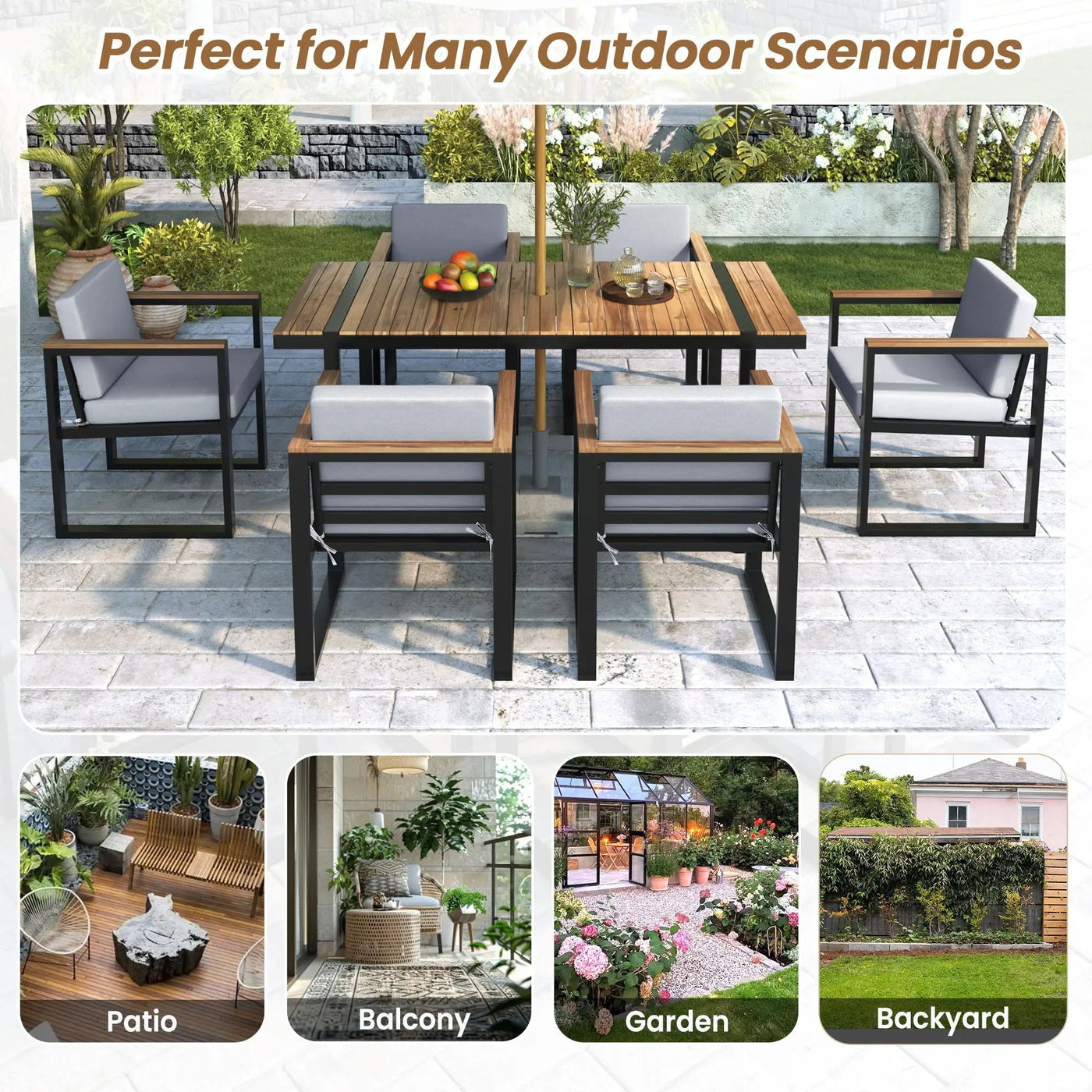 7 Pieces Outdoor Dining Set Patio Dining Table And Chair Set With And Removable Cushions For Patio by Unique Piece Furniture