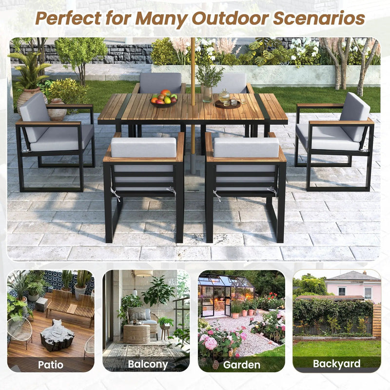 7 Pieces Outdoor Dining Set Patio Dining Table And Chair Set With And Removable Cushions For Patio by HouseOfZazla