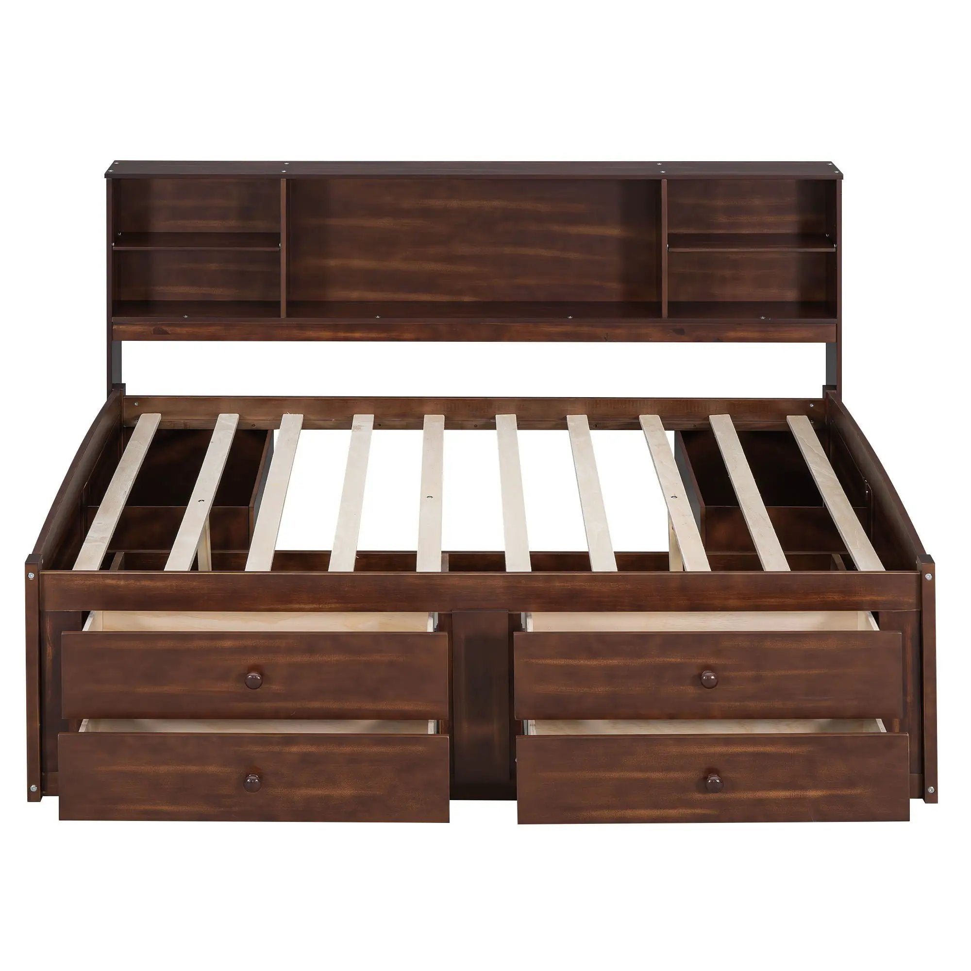 Full Size Captain Bed With Built In Storage Shelves, 4 Drawers And 2 Cabinets - Antique Brown by Unique Piece Furniture