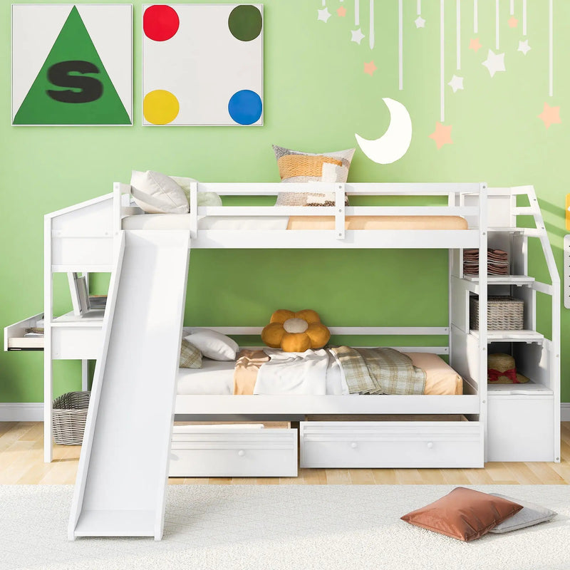 Bunk Bed With Storage Staircase, Slide, Desk, Drawers, And Shelves by Unique Piece Furniture
