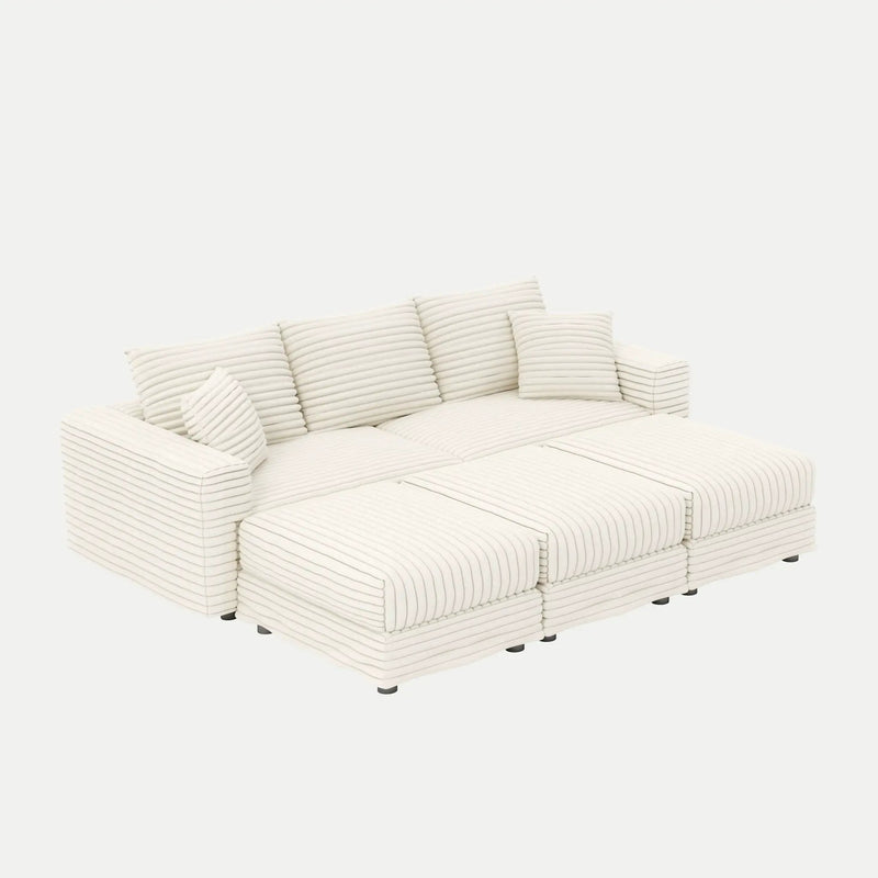 Deep Seat Convertible Sofa With Soft Pillows And Ottomans