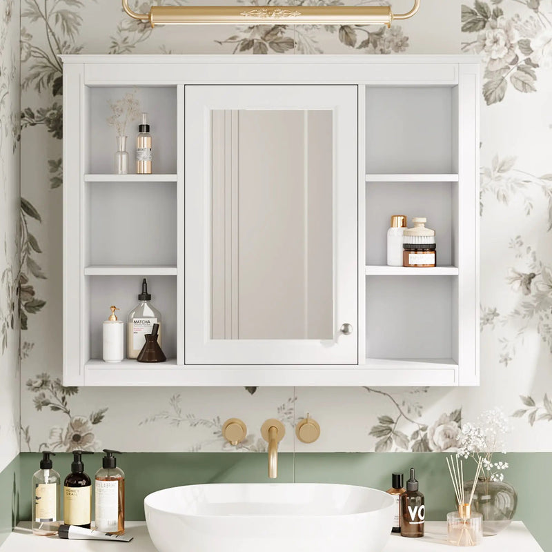 Wall Mounted Medicine Cabinet With Mirror and 6 Open Shelves by HouseOfZazla