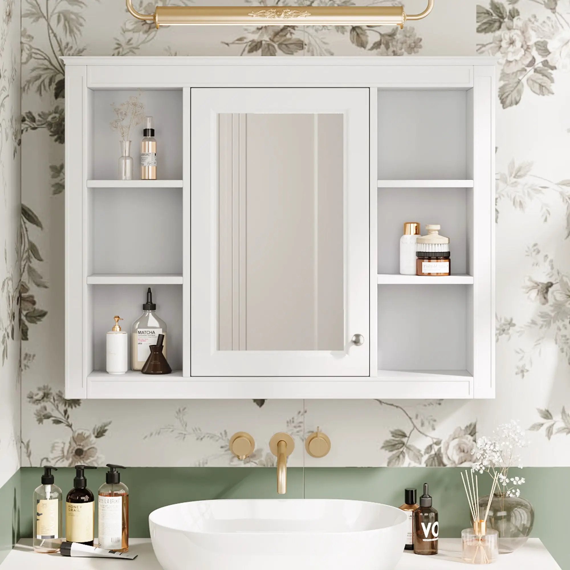 Wall Mounted Medicine Cabinet With Mirror, Storage Cabinet Featuring 6 Open Shelves And Adjustable Interior by Unique Piece Furniture