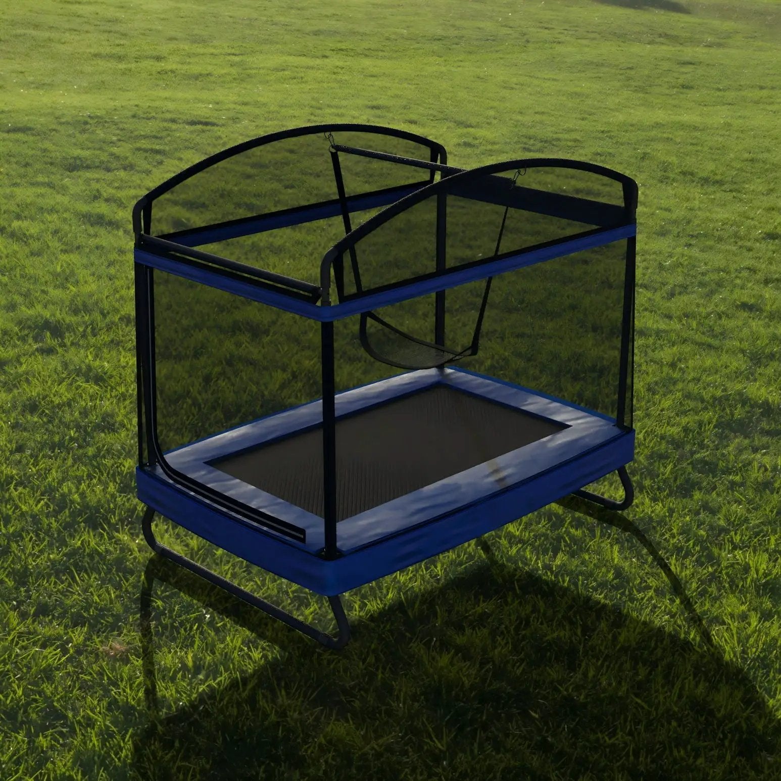 Outdoor Square Trampoline For Kids And Adults With Protective Net And Swing 4 X 6Ft - Black / Blue by HouseOfZazla