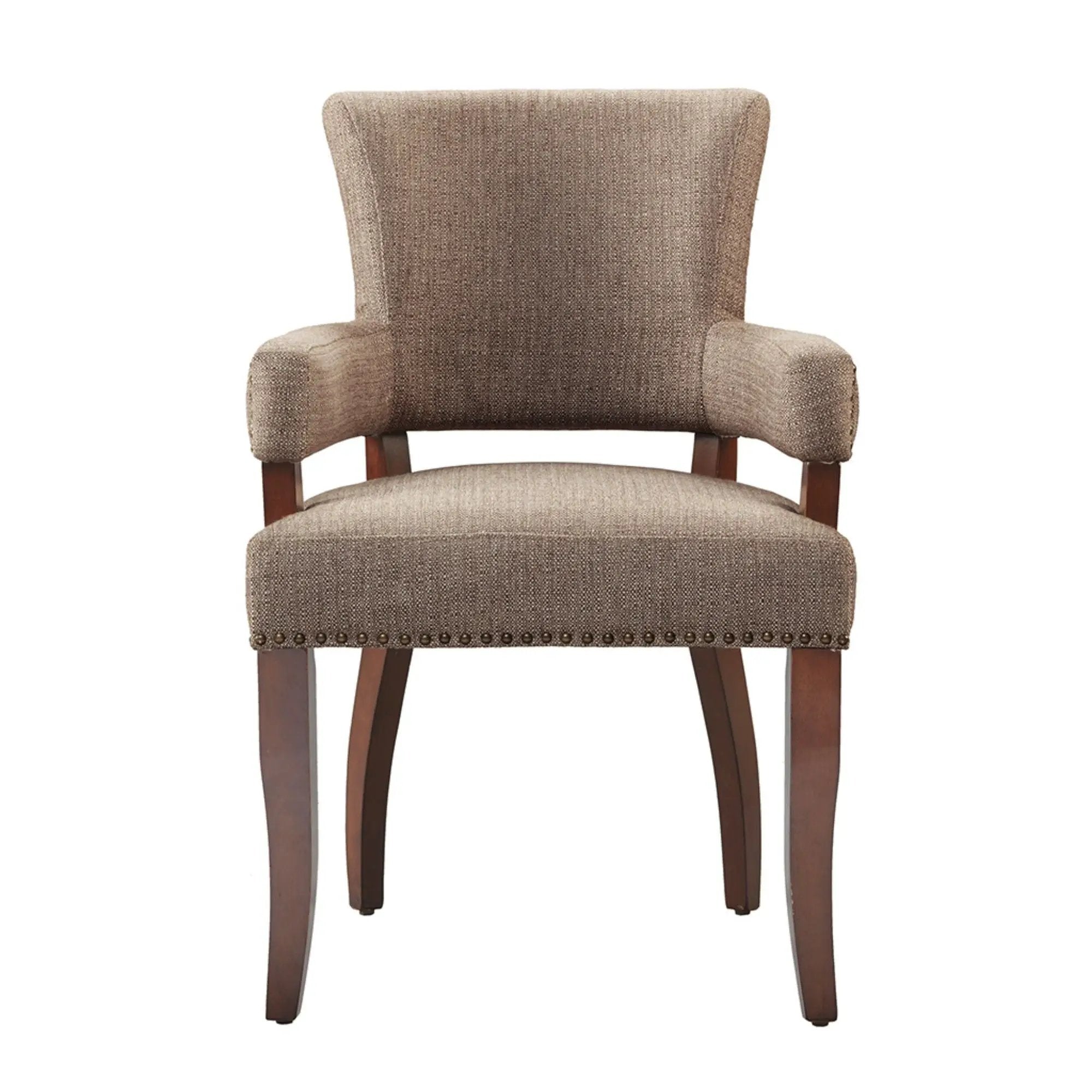 Elegant Arm Dining Chair With Brass Nail Head Detailing by Unique Piece Furniture