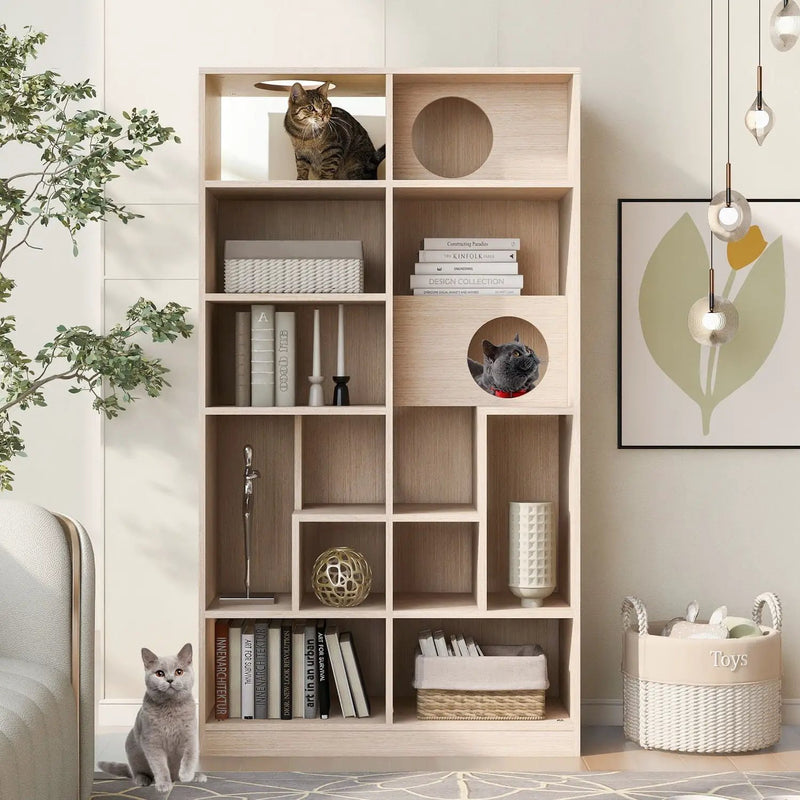Furniture Style Cat Bookcase Cat Tree Shelves - Natural by HouseOfZazla