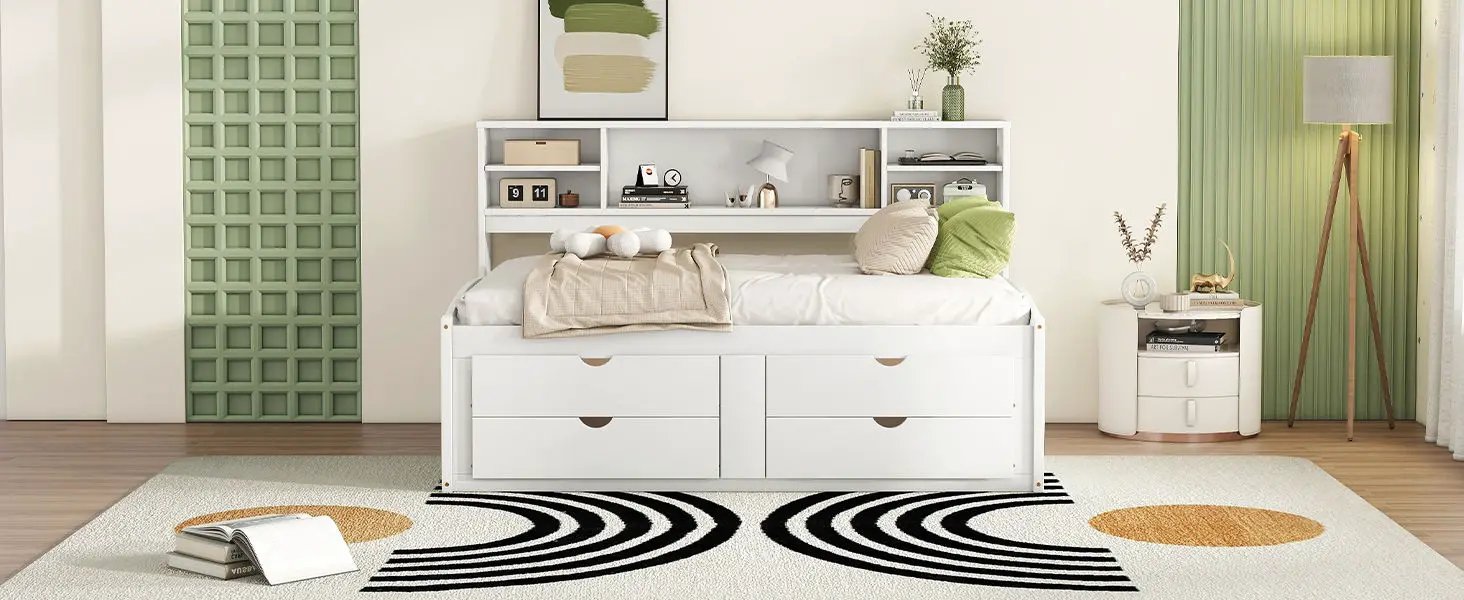 Daybed With 2 Bedside Cabinets, Upper Shelves And 4 Drawers by HouseOfZazla