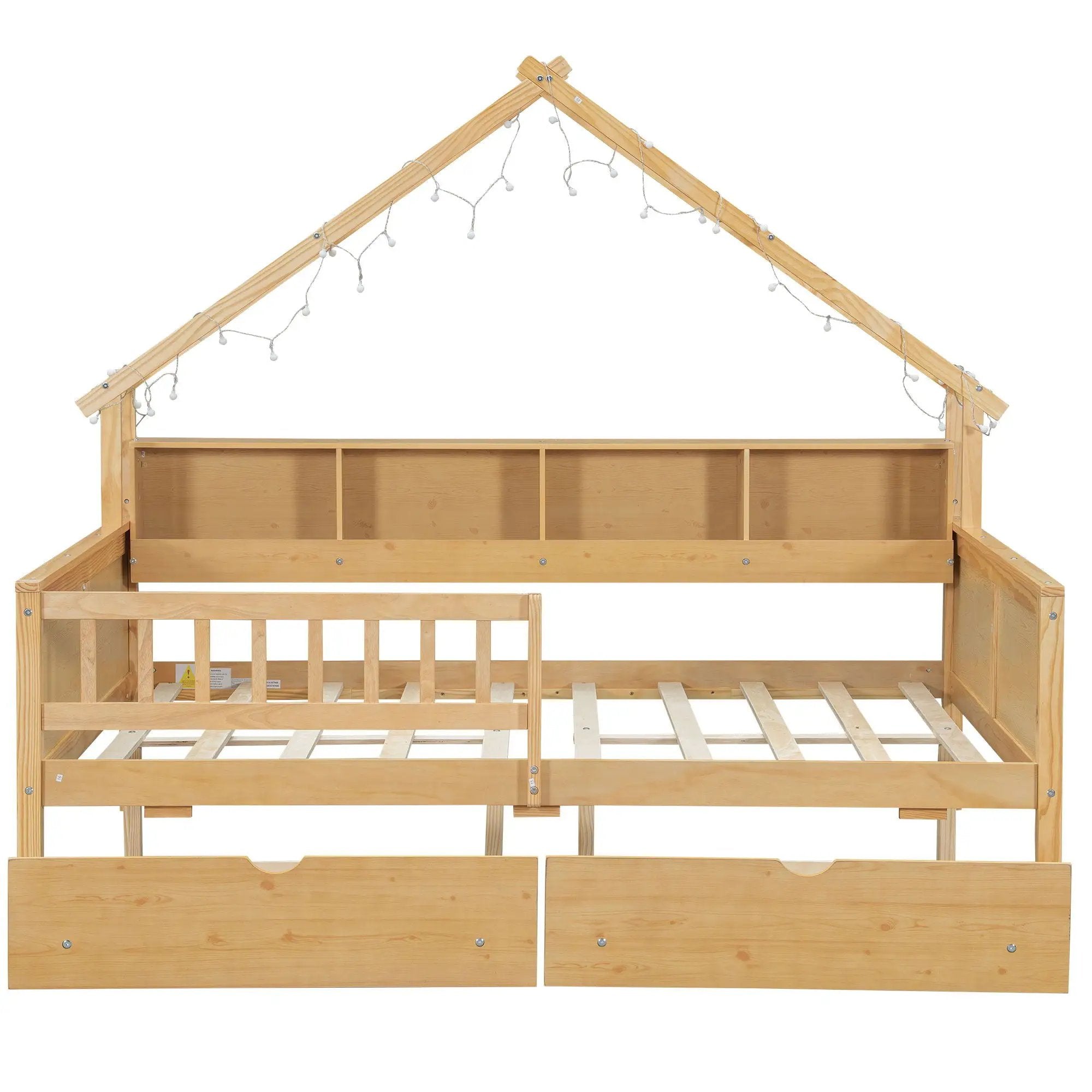 House Style Platform Bed With LED Lights, Storage Shelves, Drawers, And Guardrail by Unique Piece Furniture