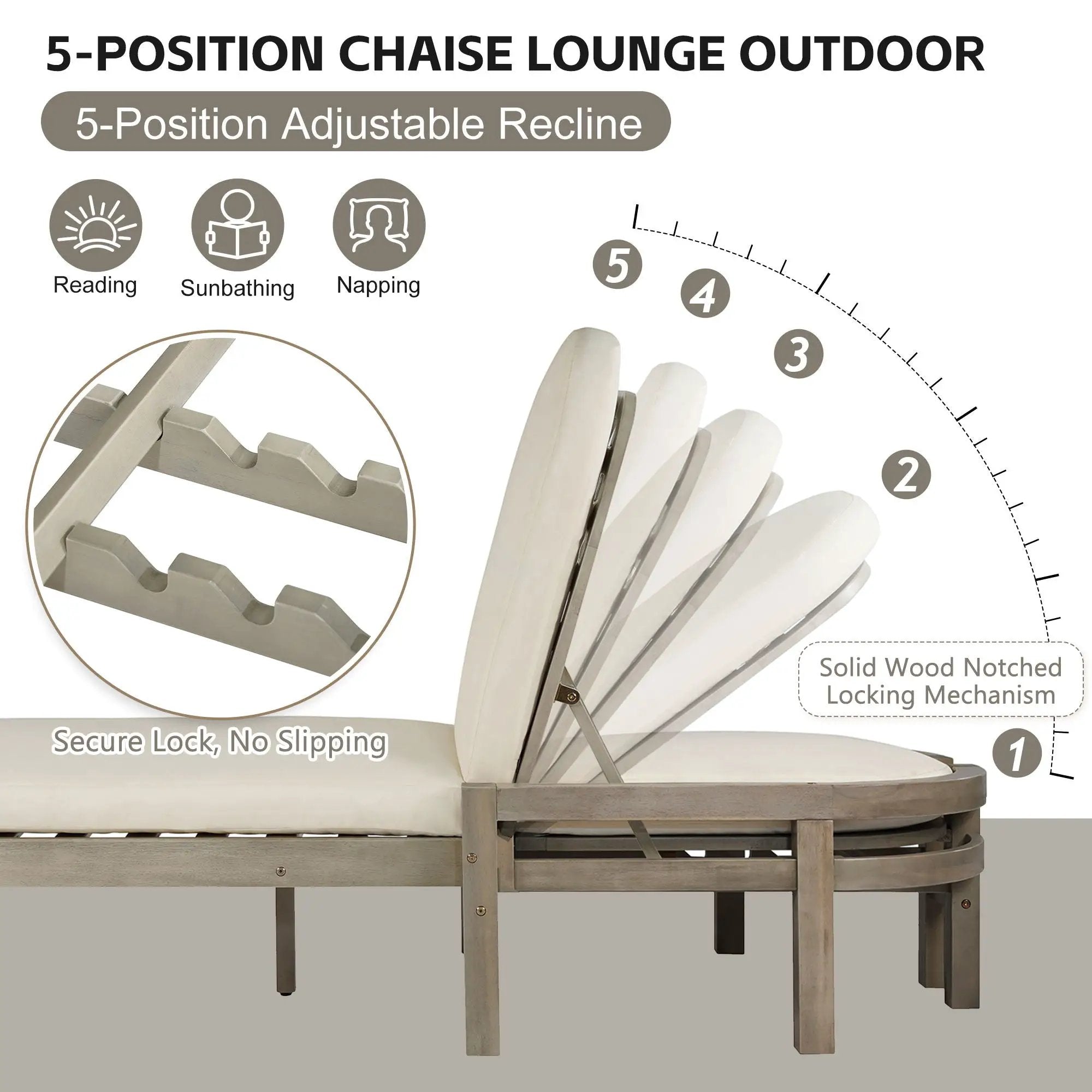 Outdoor Chaise Lounge With 5 Position Adjustable Backrest (Set of 2) by Unique Piece Furniture