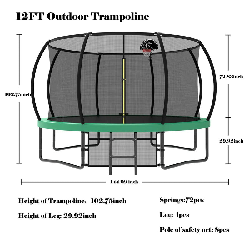 12' Recreational Kids Trampoline With Safety Enclosure Net & Ladder, Outdoor Recreational Trampolines by HouseOfZazla